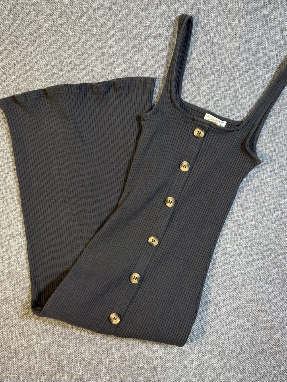 Billabong Charcoal Grey Ribbed Tank Maxi Dress with Buttons